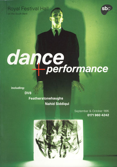 A5 leaflet for Dance and Performance Royal Festival Hall 1995 by John Pasche Photography by Simon Fowler