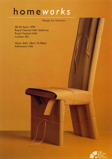 Leaflet cover for the Homeworks Exhibition at the Royal Festival Hall 1995 by John Pasche Photography by Stuart Duff